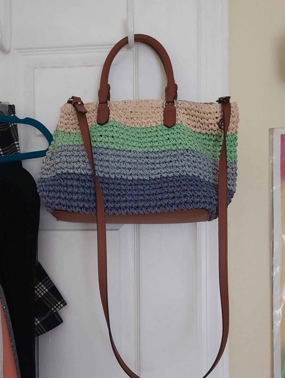 Ralph Lauren Straw Bag Blue Green & Beige